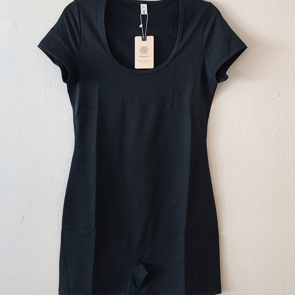 Black Women's Short Sleeve Bodysuit - Picture 2 of 12